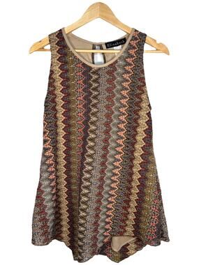 Elizabeth 90s Zigzag Knit Tank Top Asymmetrical Hem L